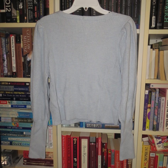 Abercrombie & Fitch Light Blue Button-Up Puff Sleeve Cardigan Sweater - Picture 9 of 13